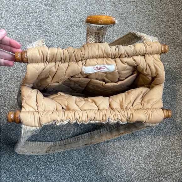 Vintage Handmade Tweed‎ Wool Wood Tote Shoulder Bag - Picture 14 of 16